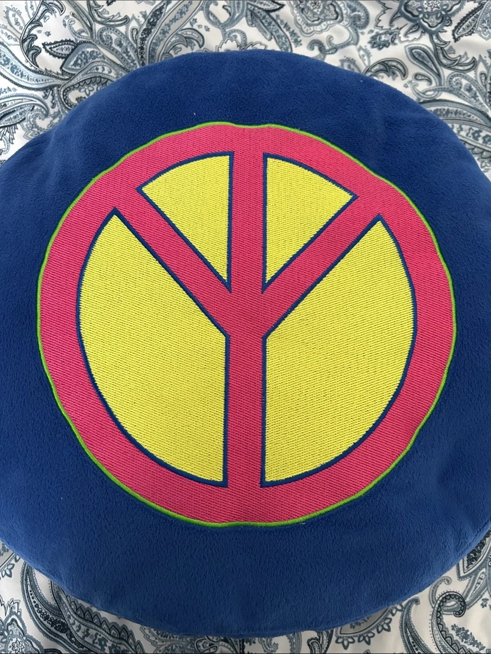 Blue Round Peace Symbol Throw Pillows - Unbranded -embroidered appliqué